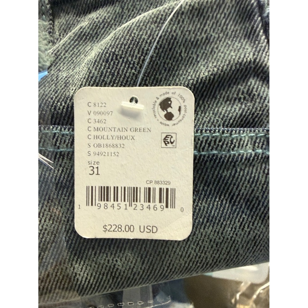 Free People Flocked Moxie Barrel Jeans Mt Green Blue Low Slung Velvet 31 NWOT - Picture 11 of 11